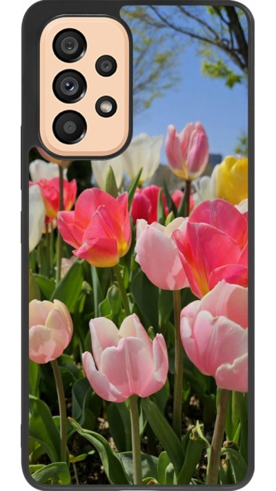 Coque Samsung Galaxy A53 5G - Silicone rigide noir Tulips Spring 2026