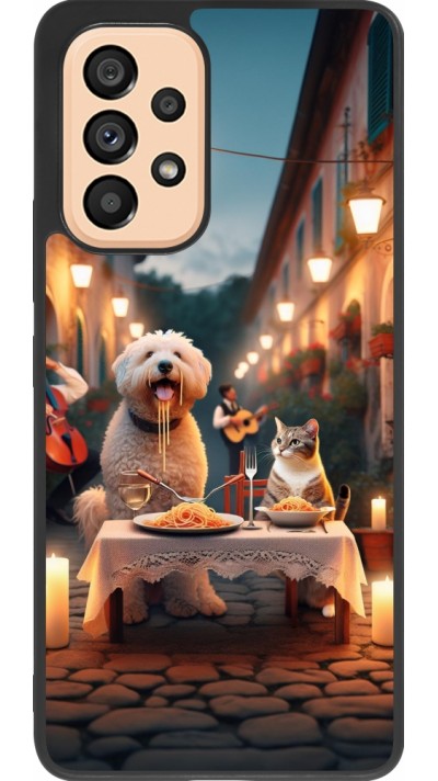 Coque Samsung Galaxy A53 5G - Silicone rigide noir Valentine 2024 Dog & Cat Candlelight