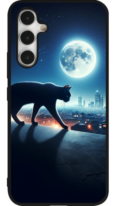Samsung Galaxy A54 Case Hülle - Silikon schwarz Schwarze Katze unter dem Vollmond Samsung Galaxy A54 Case Hülle - Silikon schwarz Schwarze Katze unter dem Vollmond