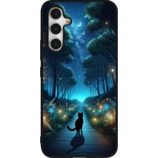 Samsung Galaxy A54 Case Hülle - Silikon schwarz Schwarze Katze Spaziergang
