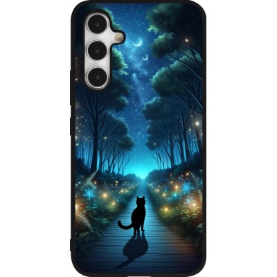 Samsung Galaxy A54 Case Hülle - Silikon schwarz Schwarze Katze Spaziergang