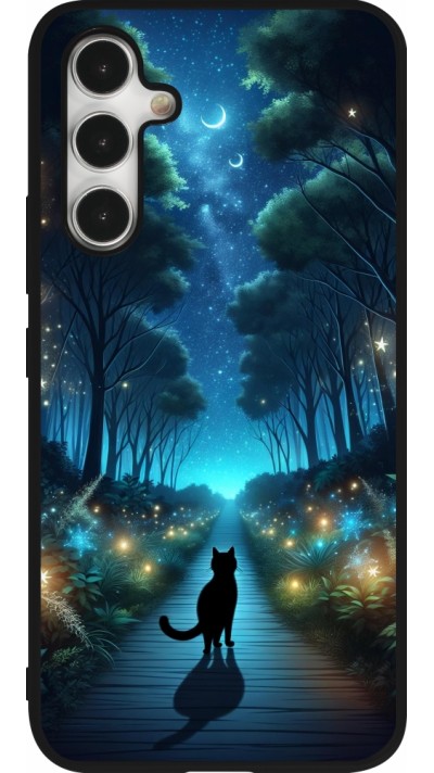 Samsung Galaxy A54 Case Hülle - Silikon schwarz Schwarze Katze Spaziergang Samsung Galaxy A54 Case Hülle - Silikon schwarz Schwarze Katze Spaziergang