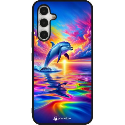 Samsung Galaxy A54 Case Hülle - Silikon schwarz Glücklicher Regenbogen-Delfin