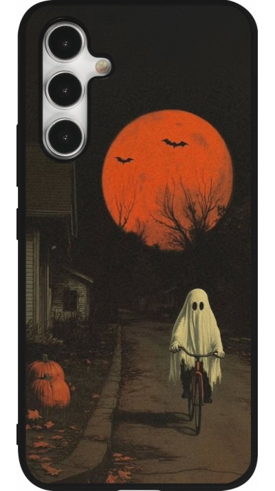 Coque Samsung Galaxy A54 5G - Silicone rigide noir Halloween 2025 Ghost on a bicycle