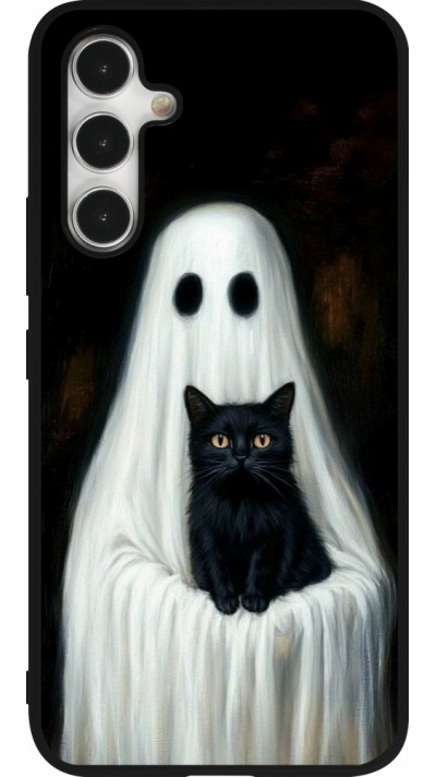 Coque Samsung Galaxy A54 5G - Silicone rigide noir Halloween 2025 Ghost with black cat