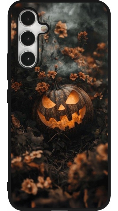Coque Samsung Galaxy A54 5G - Silicone rigide noir Halloween 2025 Pumpkin with flowers