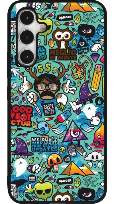 Coque Samsung Galaxy A54 5G - Silicone rigide noir Mixed Cartoons Turquoise Coque Samsung Galaxy A54 5G - Silicone rigide noir Mixed Cartoons Turquoise