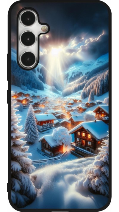 Coque Samsung Galaxy A54 5G - Silicone rigide noir Mont Neige Lumière Coque Samsung Galaxy A54 5G - Silicone rigide noir Mont Neige Lumière