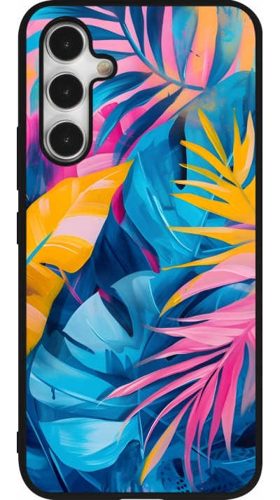 Coque Samsung Galaxy A54 5G - Silicone rigide noir Palms Blue Coque Samsung Galaxy A54 5G - Silicone rigide noir Palms Blue