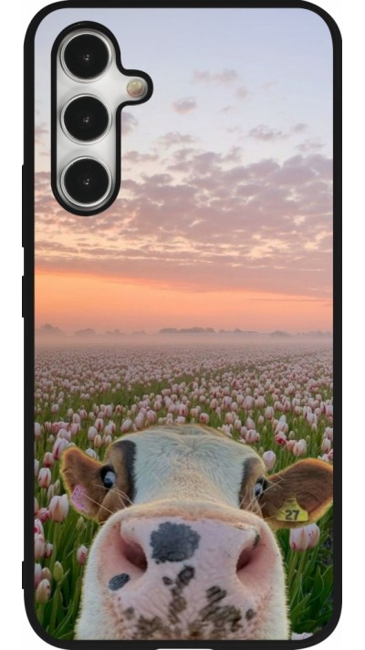 Coque Samsung Galaxy A54 5G - Silicone rigide noir Cow with tulips Spring 2026