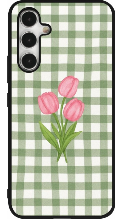 Coque Samsung Galaxy A54 5G - Silicone rigide noir Green vichy tulips Spring 2026
