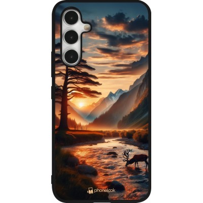 Samsung Galaxy A54 Case Hülle - Silikon schwarz Tal Sonnenuntergang Hirsch Baum