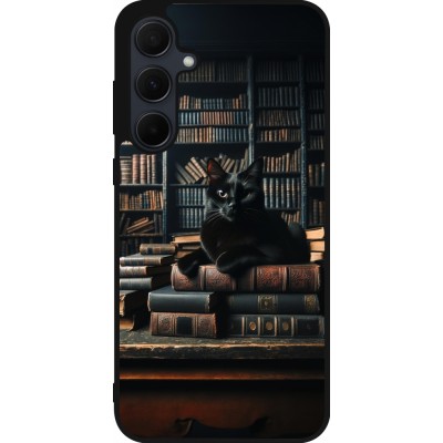 Samsung Galaxy A55 5G Case Hülle - Silikon schwarz Katze Bücher dunkel