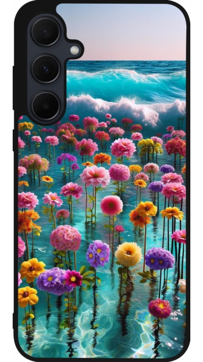 Samsung Galaxy A55 5G Case Hülle - Silikon schwarz Blumenmeer Wellen