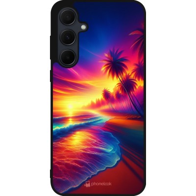 Samsung Galaxy A55 5G Case Hülle - Silikon schwarz Strand Sonnenuntergang auffällig