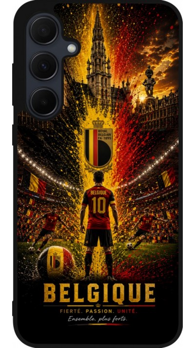 Coque Samsung Galaxy A55 5G - Silicone rigide noir Football Belgique splash 2026
