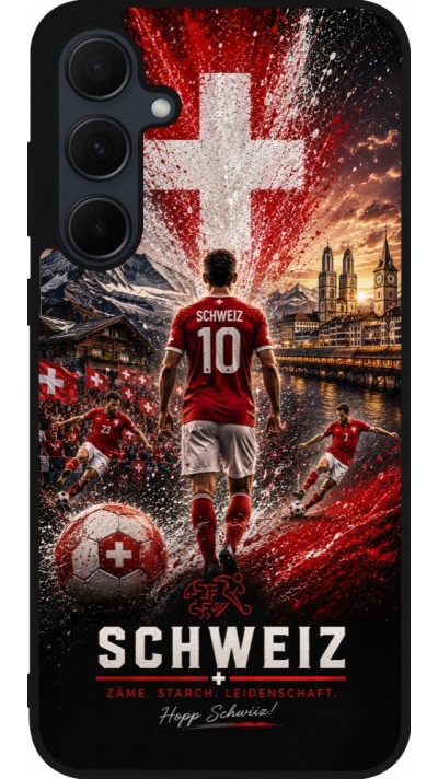 Coque Samsung Galaxy A55 5G - Silicone rigide noir Football Schweiz splash 2026