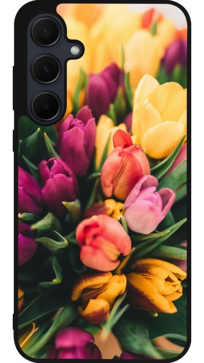 Samsung Galaxy A55 5G Case Hülle - Silikon schwarz Bouquet of tulips Spring 2026