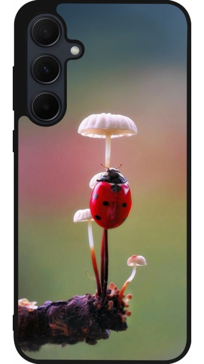 Samsung Galaxy A55 5G Case Hülle - Silikon schwarz Ladybird on a mushroom Spring 2026
