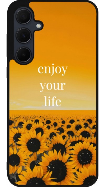Coque Samsung Galaxy A55 5G - Silicone rigide noir Summer 2026 Enjoy your life