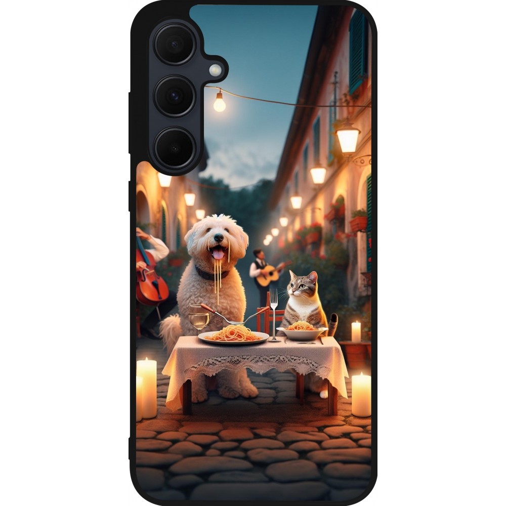 Coque Samsung Galaxy A55 5G - Silicone rigide noir Valentine 2024 Dog & Cat Candlelight
