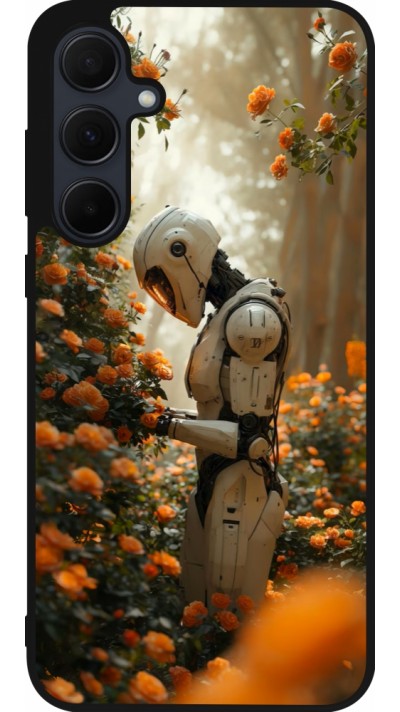 Samsung Galaxy A56 Case Hülle - Silikon schwarz Astronaut flowers 2025