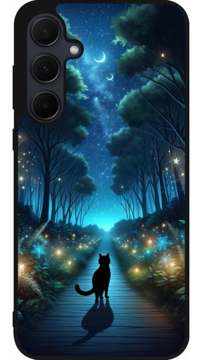 Samsung Galaxy A56 Case Hülle - Silikon schwarz Schwarze Katze Spaziergang