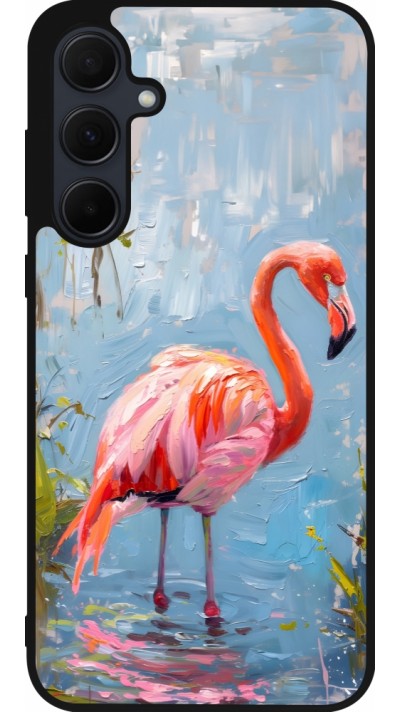 Samsung Galaxy A56 Case Hülle - Silikon schwarz Paint Flamingo