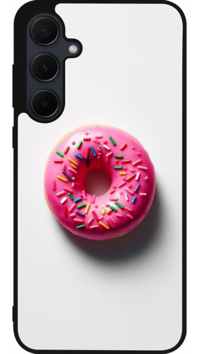 Samsung Galaxy A56 Case Hülle - Silikon schwarz Weisser Hintergrund, pinker Donut