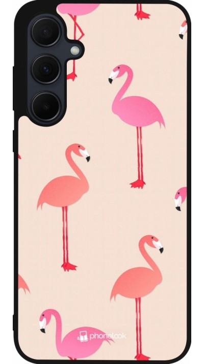 Samsung Galaxy A56 Case Hülle - Silikon schwarz Pink Flamingos Pattern