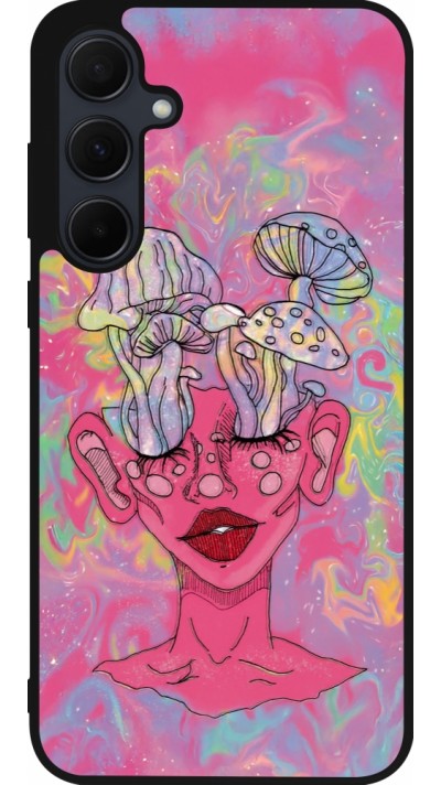Samsung Galaxy A56 Case Hülle - Silikon schwarz Psychedelic pink mushroom