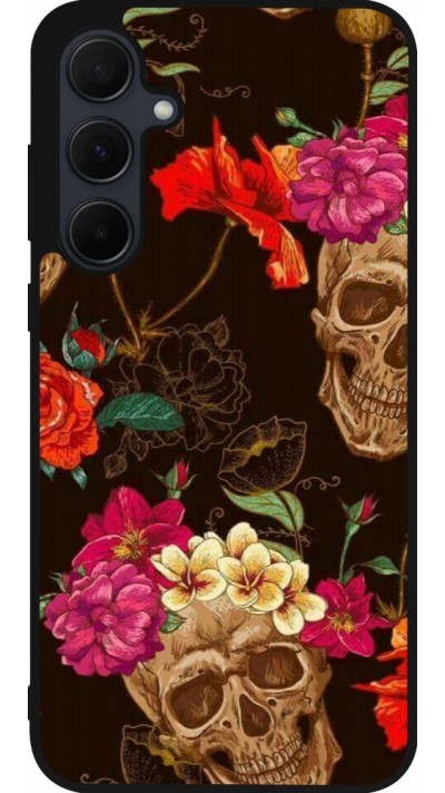 Samsung Galaxy A56 Case Hülle - Silikon schwarz Skulls and flowers