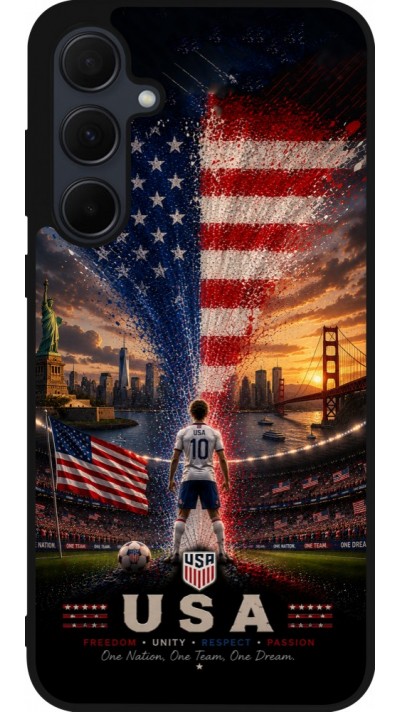 Coque Samsung Galaxy A56 - Silicone rigide noir Football États-Unis splash 2026