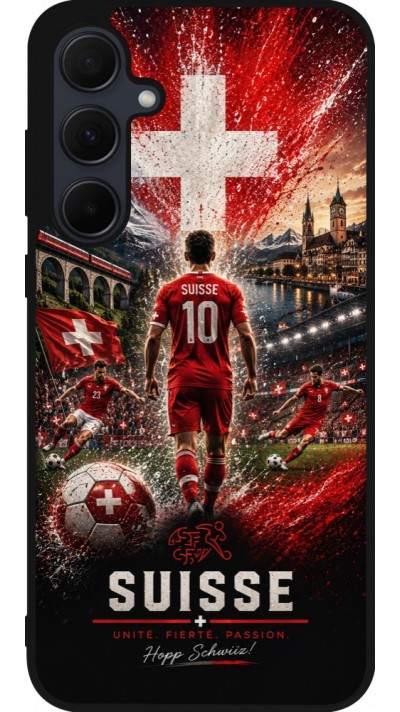Coque Samsung Galaxy A56 - Silicone rigide noir Football Suisse splash 2026