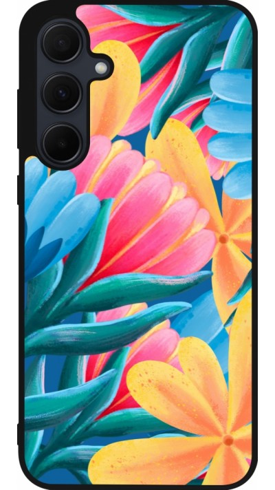 Samsung Galaxy A56 Case Hülle - Silikon schwarz Spring 23 colorful flowers