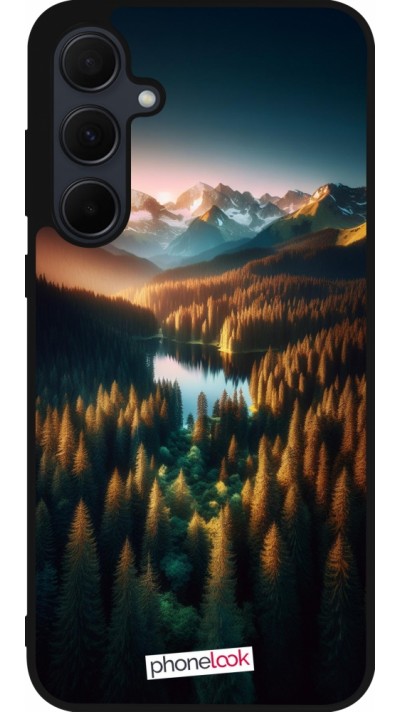 Samsung Galaxy A56 Case Hülle - Silikon schwarz Sonnenuntergang Waldsee