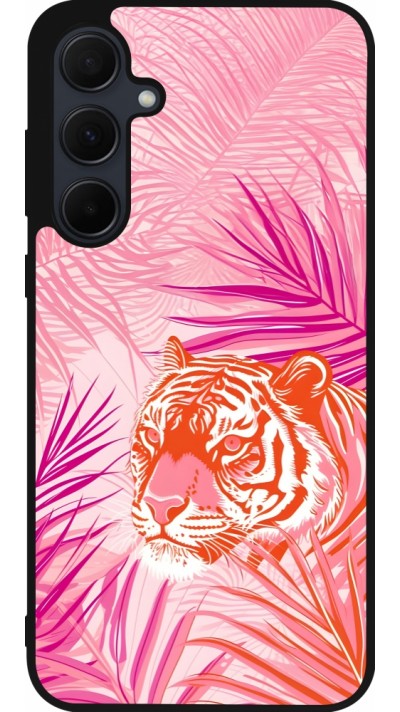 Samsung Galaxy A56 Case Hülle - Silikon schwarz Tiger Palmen rosa