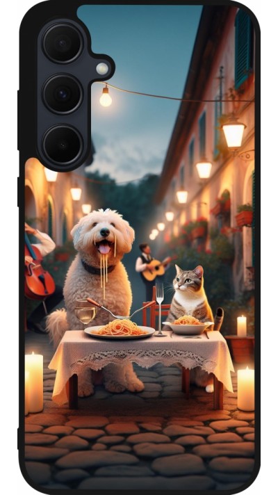 Samsung Galaxy A56 Case Hülle - Silikon schwarz Valentin 2024 Hund & Katze Kerzenlicht