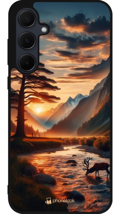 Coque Samsung Galaxy A56 - Silicone rigide noir Valley Sunset Deer Tree