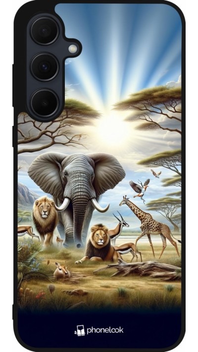 Coque Samsung Galaxy A56 - Silicone rigide noir Vie sauvage africaine