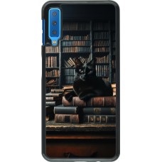 Samsung Galaxy A7 Case Hülle - Katze Bücher dunkel