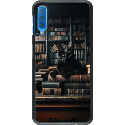 Samsung Galaxy A7 Case Hülle - Katze Bücher dunkel
