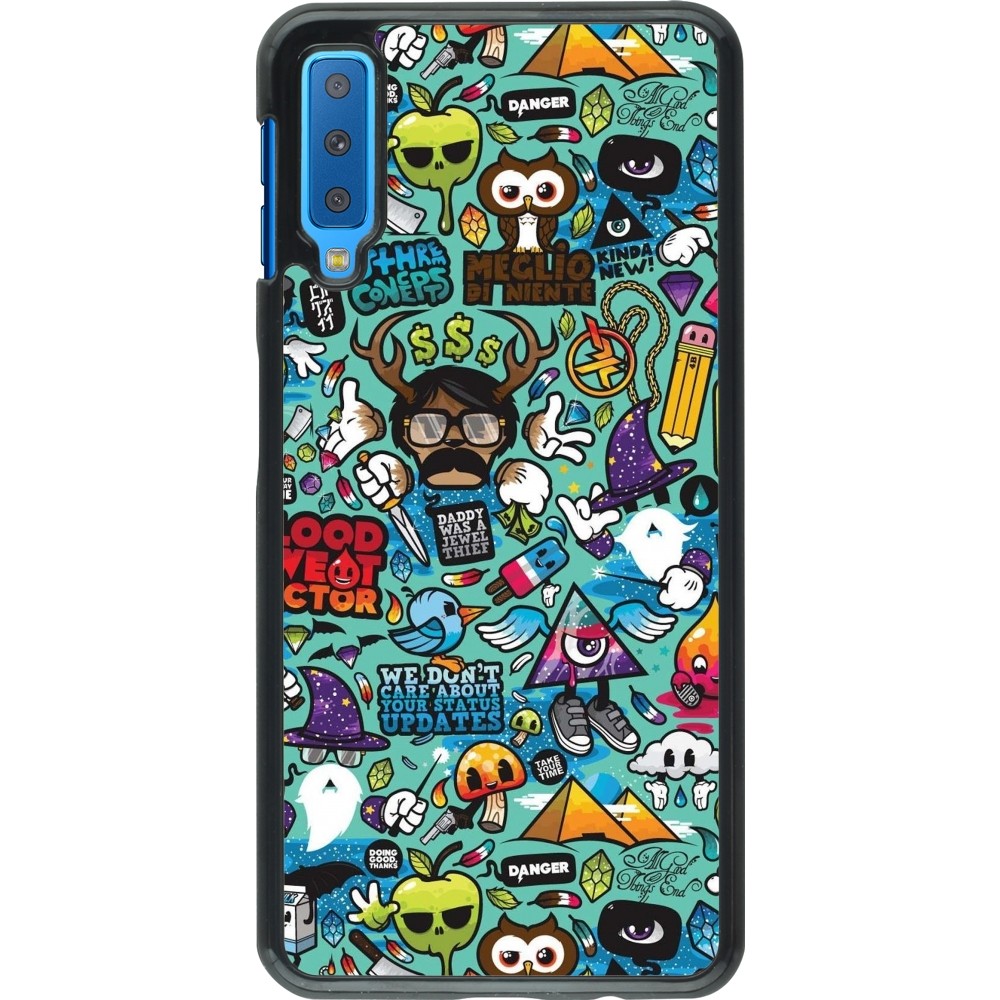 Samsung Galaxy A7 Case Hülle - Mixed Cartoons Turquoise