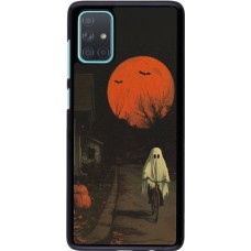 Samsung Galaxy A71 Case Hülle - Halloween 2025 Ghost on a bicycle