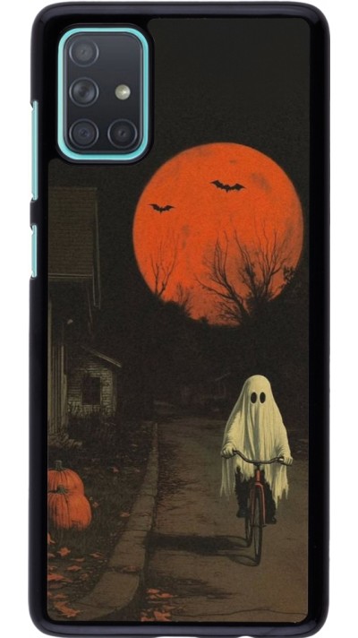 Samsung Galaxy A71 Case Hülle - Halloween 2025 Ghost on a bicycle