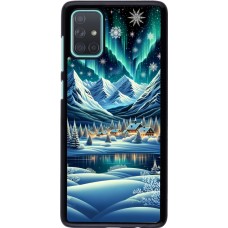 Samsung Galaxy A71 Case Hülle - Verschneites Bergdorf am See in der Nacht