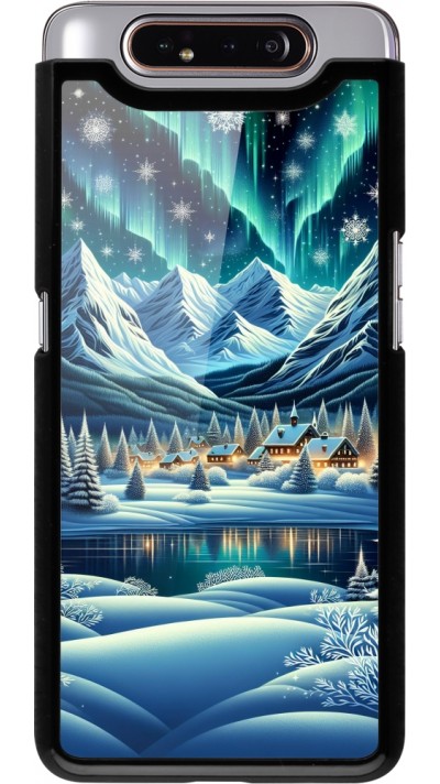 Samsung Galaxy A80 Case Hülle - Verschneites Bergdorf am See in der Nacht