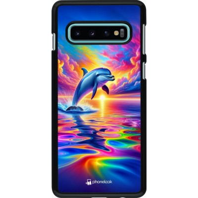 Samsung Galaxy S10 Case Hülle - Glücklicher Regenbogen-Delfin