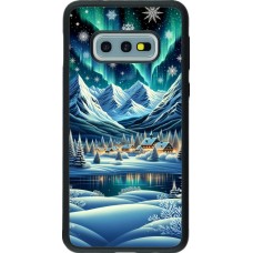 Samsung Galaxy S10e Case Hülle - Silikon schwarz Verschneites Bergdorf am See in der Nacht