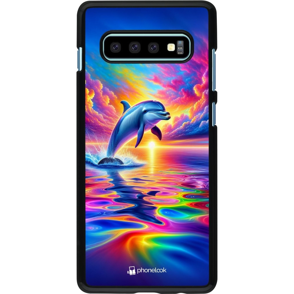 Samsung Galaxy S10+ Case Hülle - Glücklicher Regenbogen-Delfin